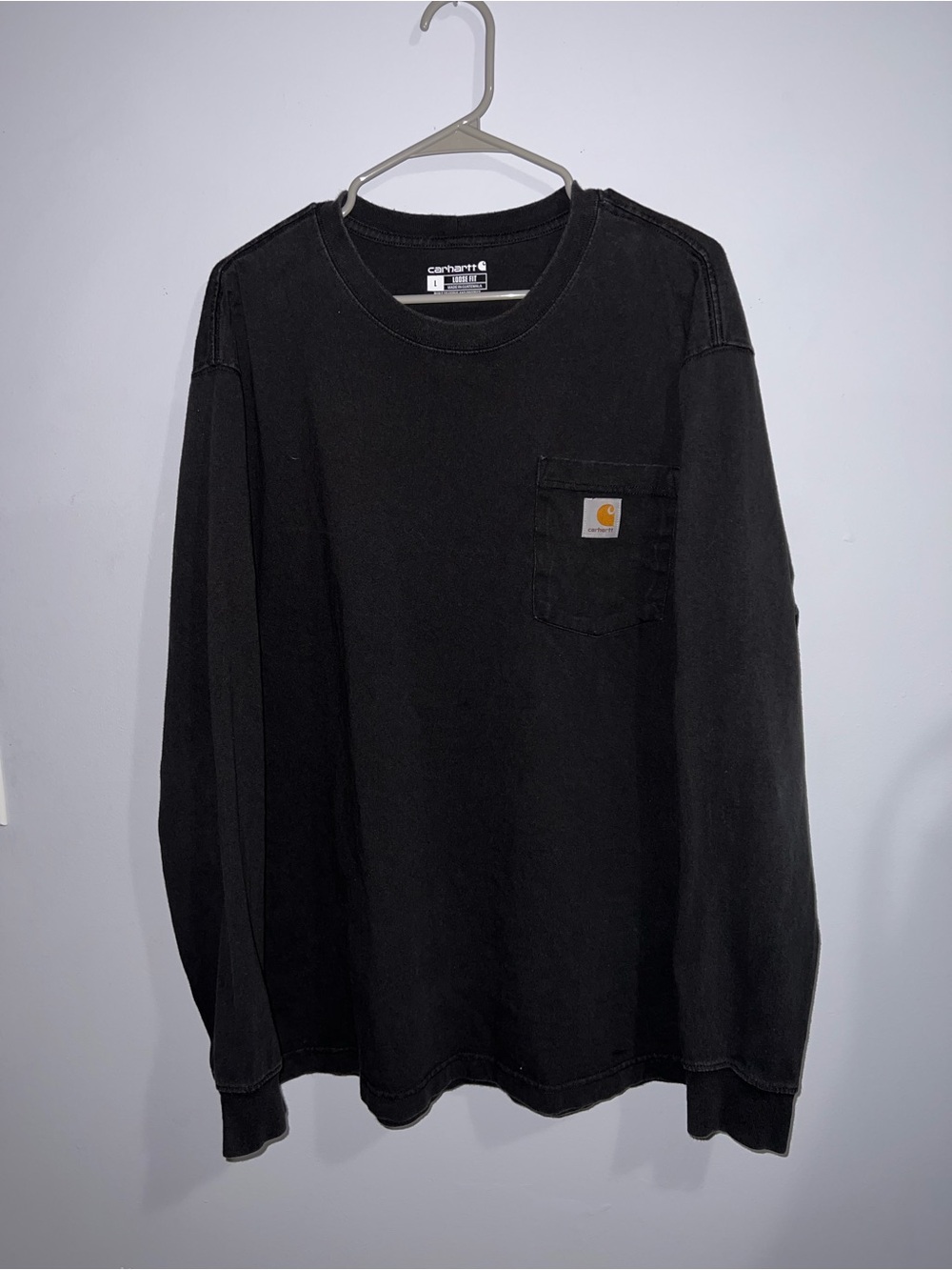 Carhartt Mens Large Loose Fit Faded Black Long Sleeve Pocket Tee Shirt Workwear